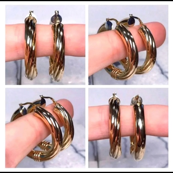 14KT DESIGNER X-LG HOOPS ~ BUTTERY RICH SOLID LUSTROUS YELLOW GOLD EARRINGS - Picture 10 of 12